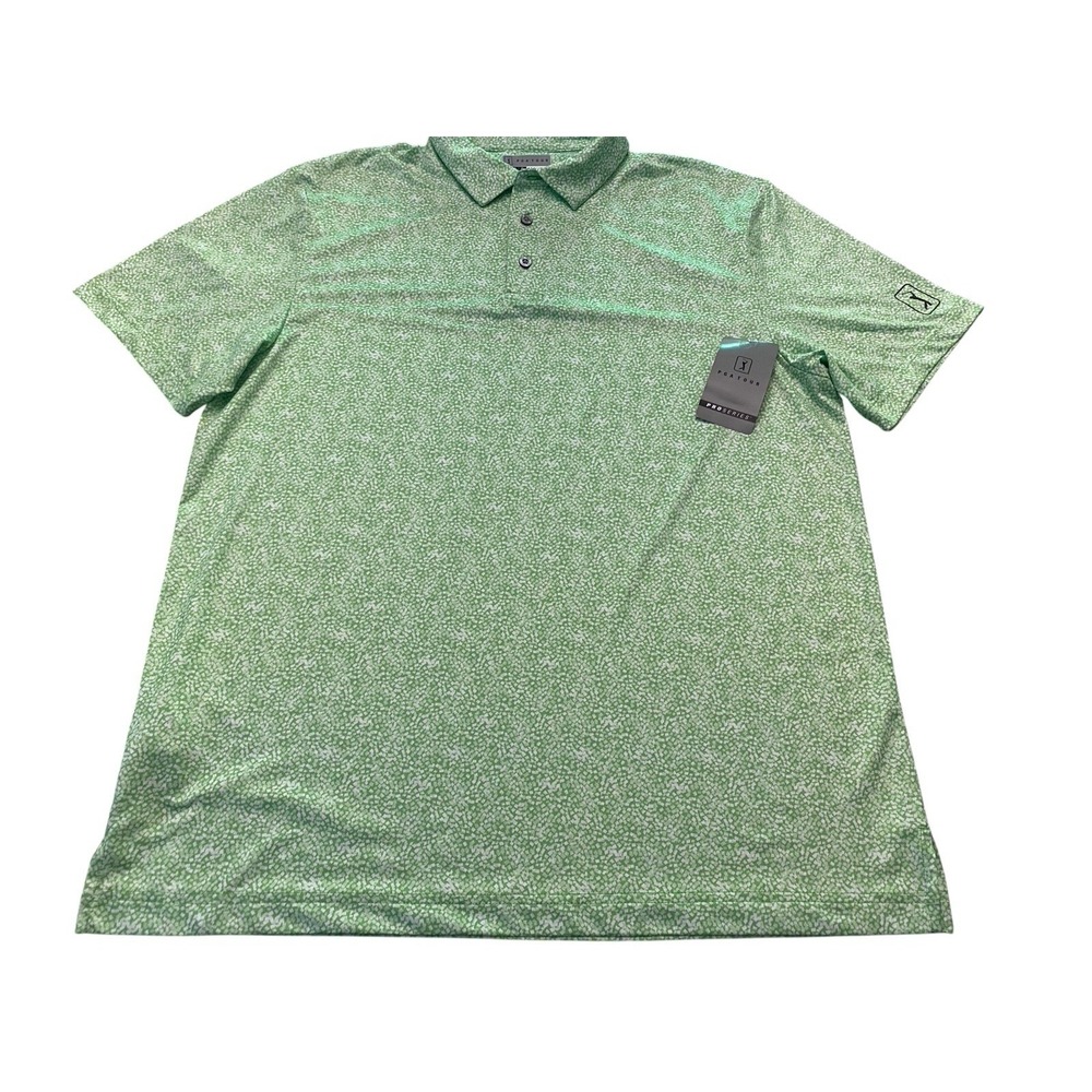 PGA TOUR Pro Series Golf Polo Shirt Mens Large Green White Stretch NWT